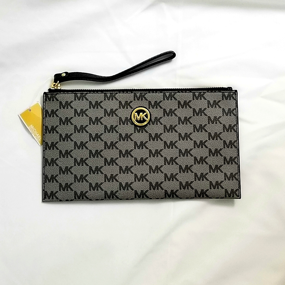Michael Kors Large Black Canvas Wristlet